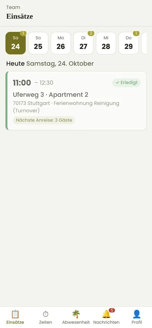 Mitarbeiter-App mit dem heutigen Einsatz