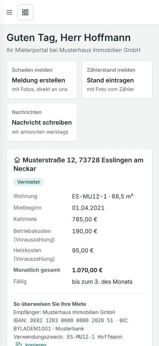 Mieterportal am Handy